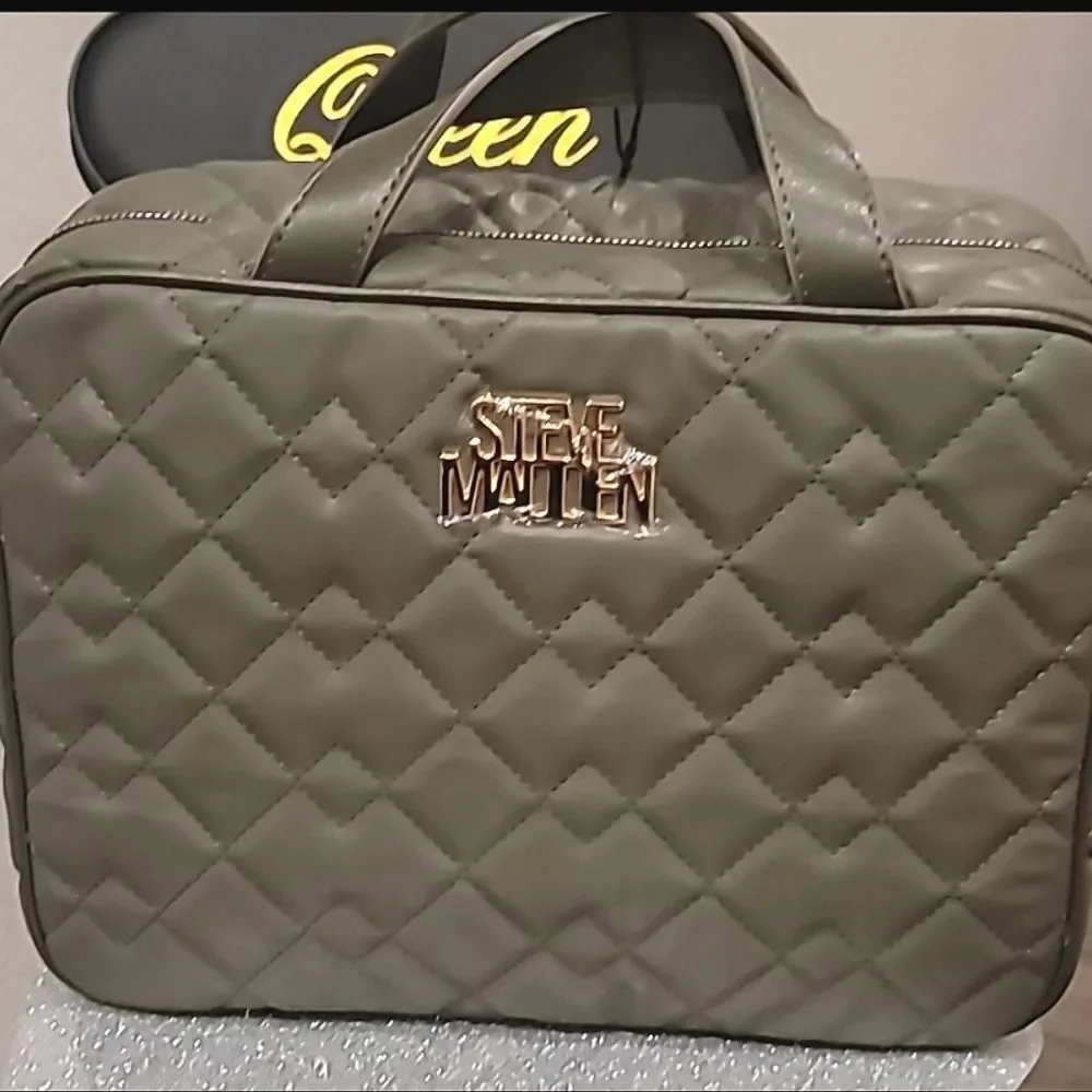 Steve Madden Logo Quilted‎ Weekender Cosmetic Case- Olive